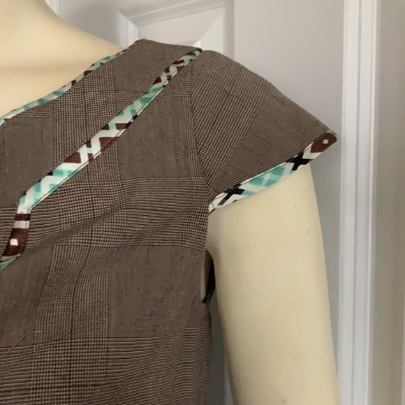 𝅺JENNIFER Reale Design Brown Plaid Tunic Mini Dress Boutique Designer 6 - Picture 8 of 16